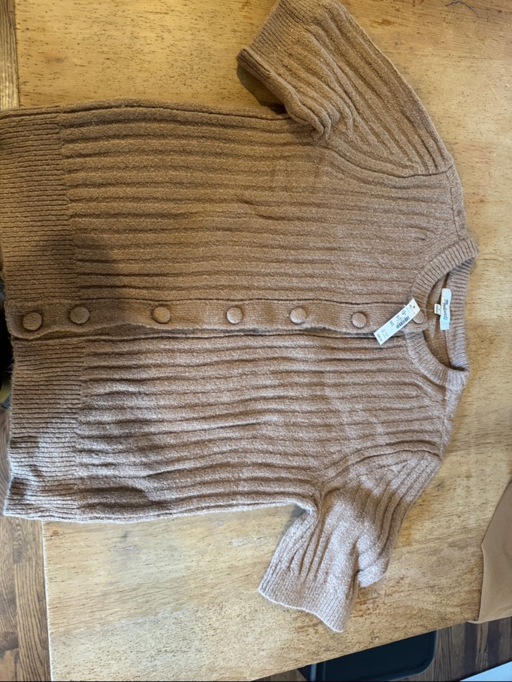 Madewell Ribbed Short-Sleeve Button-Front Sweater - Camel